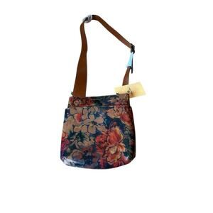NWT PATRICIA NASH Stipes Sling Summer Drawing Leather Crossbody Bag Floral